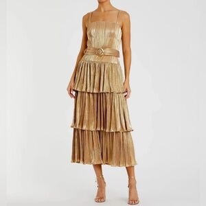 Ieena for Mac Duggal Gold Ruffle Tiered Belted Dress 27062 NWT Size 6